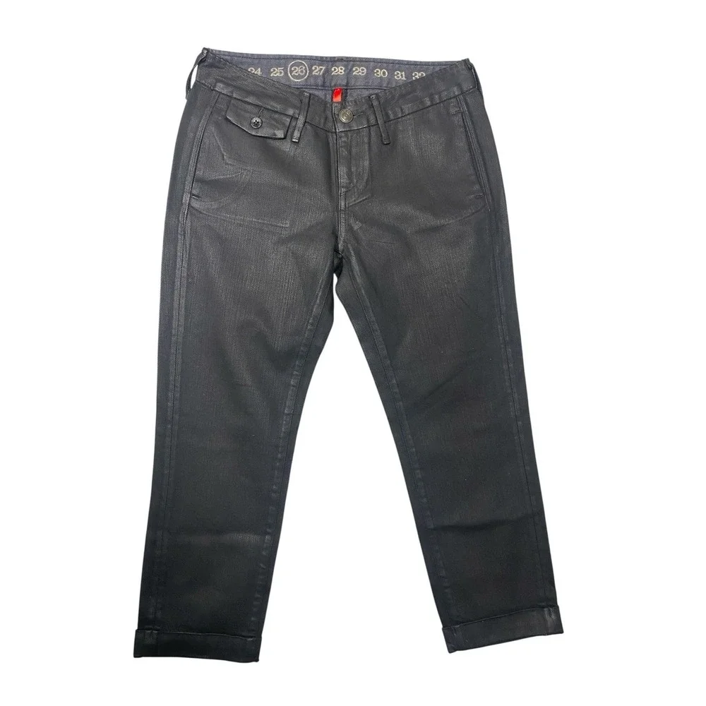Earnest Sewn Straight Leg Capri Jeans Black Denim Dark Wash Women's Size‎ 26
